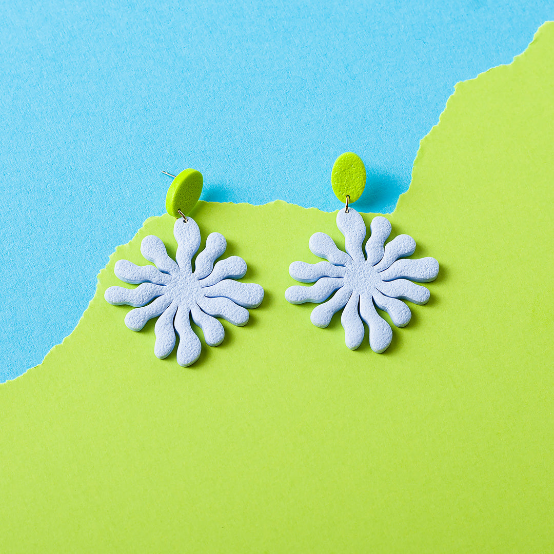 Seaweed Dangle Earrings - Lime Green Baby Blue