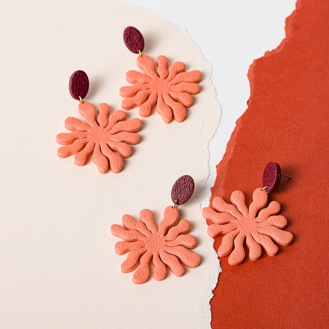 Seaweed Dangle Earrings - Burgundy Dusty Terracotta