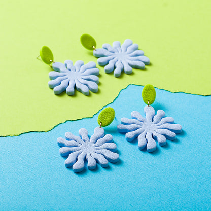 Seaweed Dangle Earrings - Lime Green Baby Blue