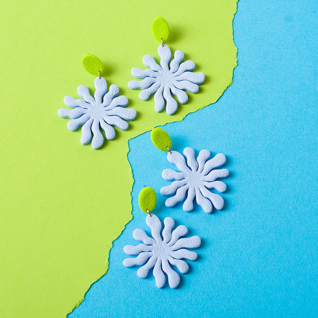 Seaweed Dangle Earrings - Lime Green Baby Blue