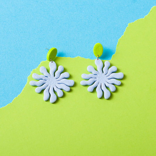 Seaweed Dangle Earrings - Lime Green Baby Blue