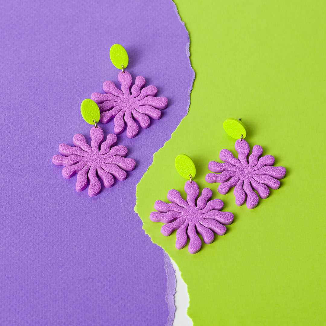 Seaweed Dangle Earrings - Lime Green Lavender