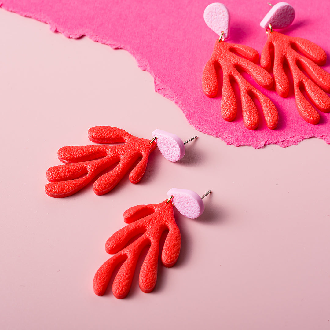 Coral Dangle Earrings - Cotton Candy Scarlet