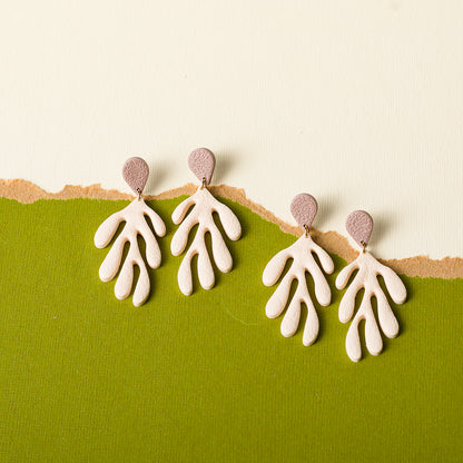 Coral Dangle Earrings - Warm Taupe Cream