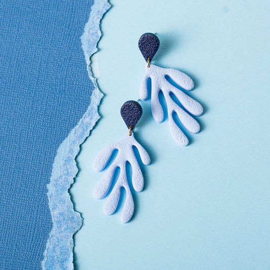 Coral Dangle Earrings - Navy Blue Baby Blue