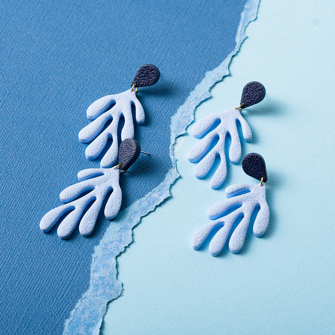 Coral Dangle Earrings - Navy Blue Baby Blue