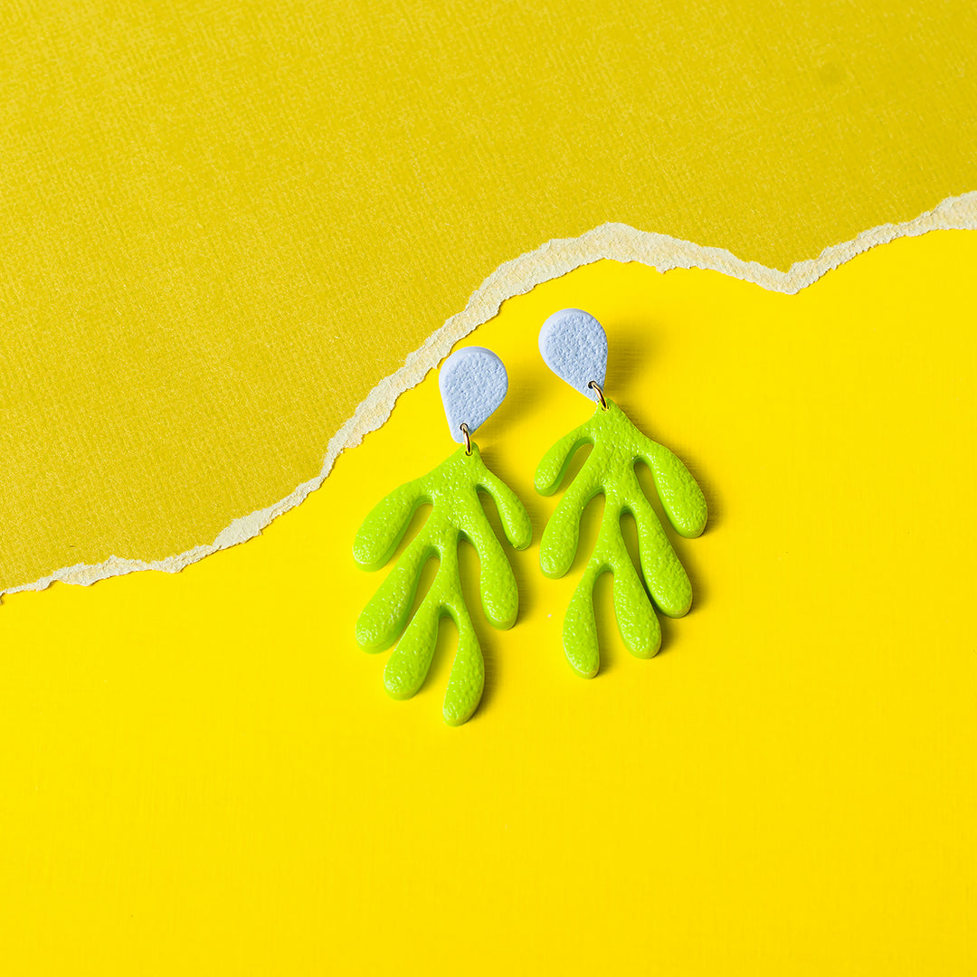 Coral Dangle Earrings - Blue Baby Lime Green