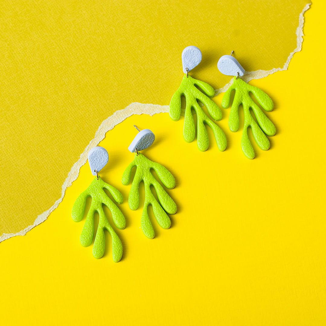 Coral Dangle Earrings - Blue Baby Lime Green