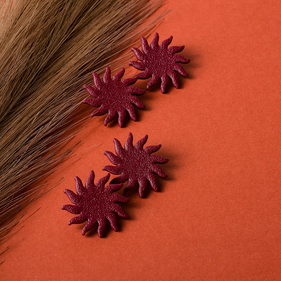 Sun Stud Earrings - Burgundy