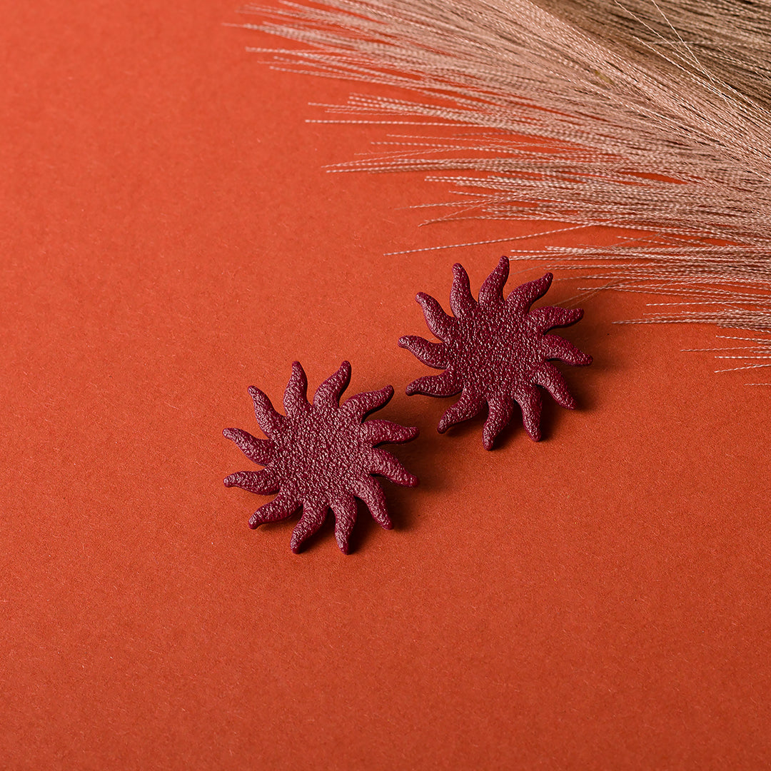 Sun Stud Earrings - Burgundy