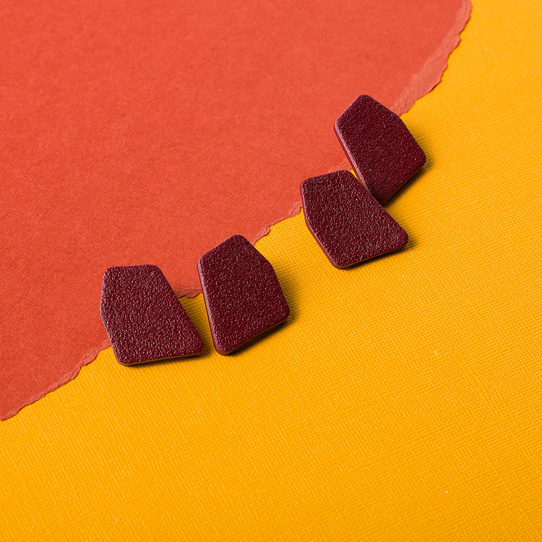 Hexagon Stud Earrings - Burgundy