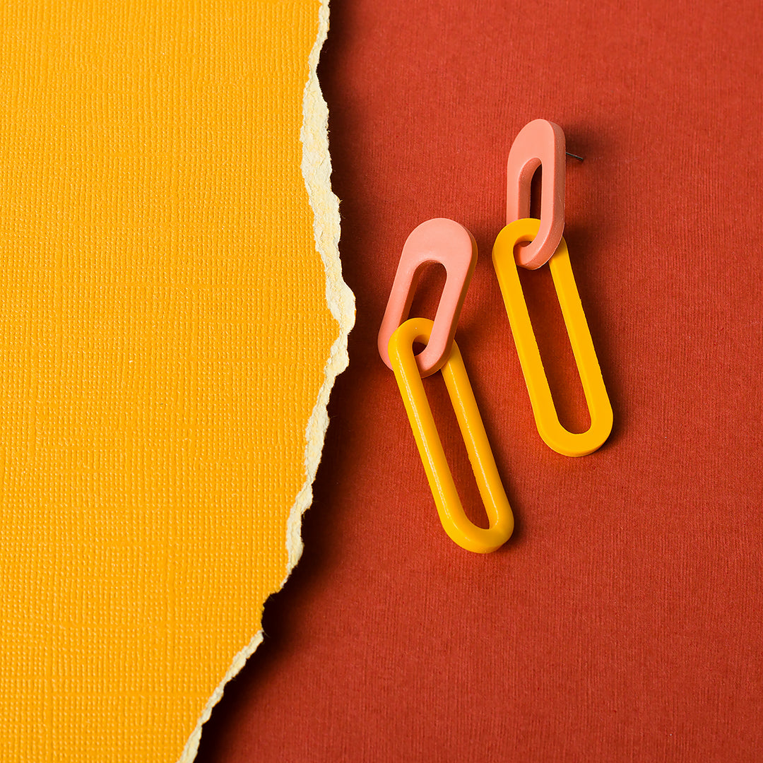 Two Links Chunky Chain Earrings - Dusty Terracotta Turmeric