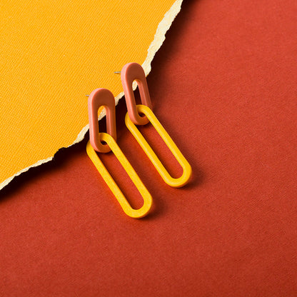 Two Links Chunky Chain Earrings - Dusty Terracotta Turmeric