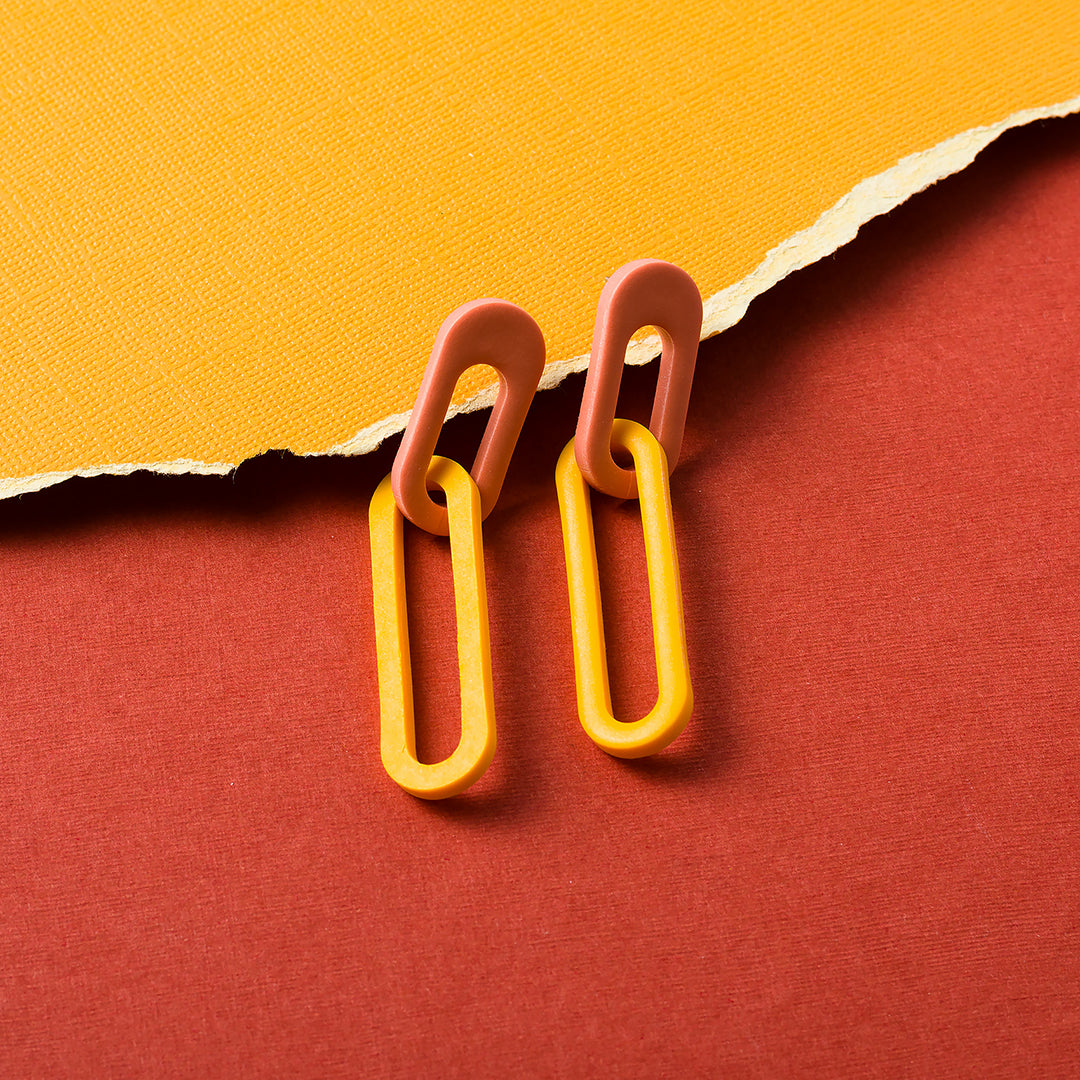 Two Links Chunky Chain Earrings - Dusty Terracotta Turmeric