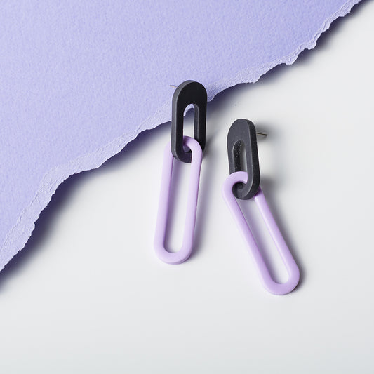 Two Links Chunky Chain Earrings - Asphalt Pale Lavender