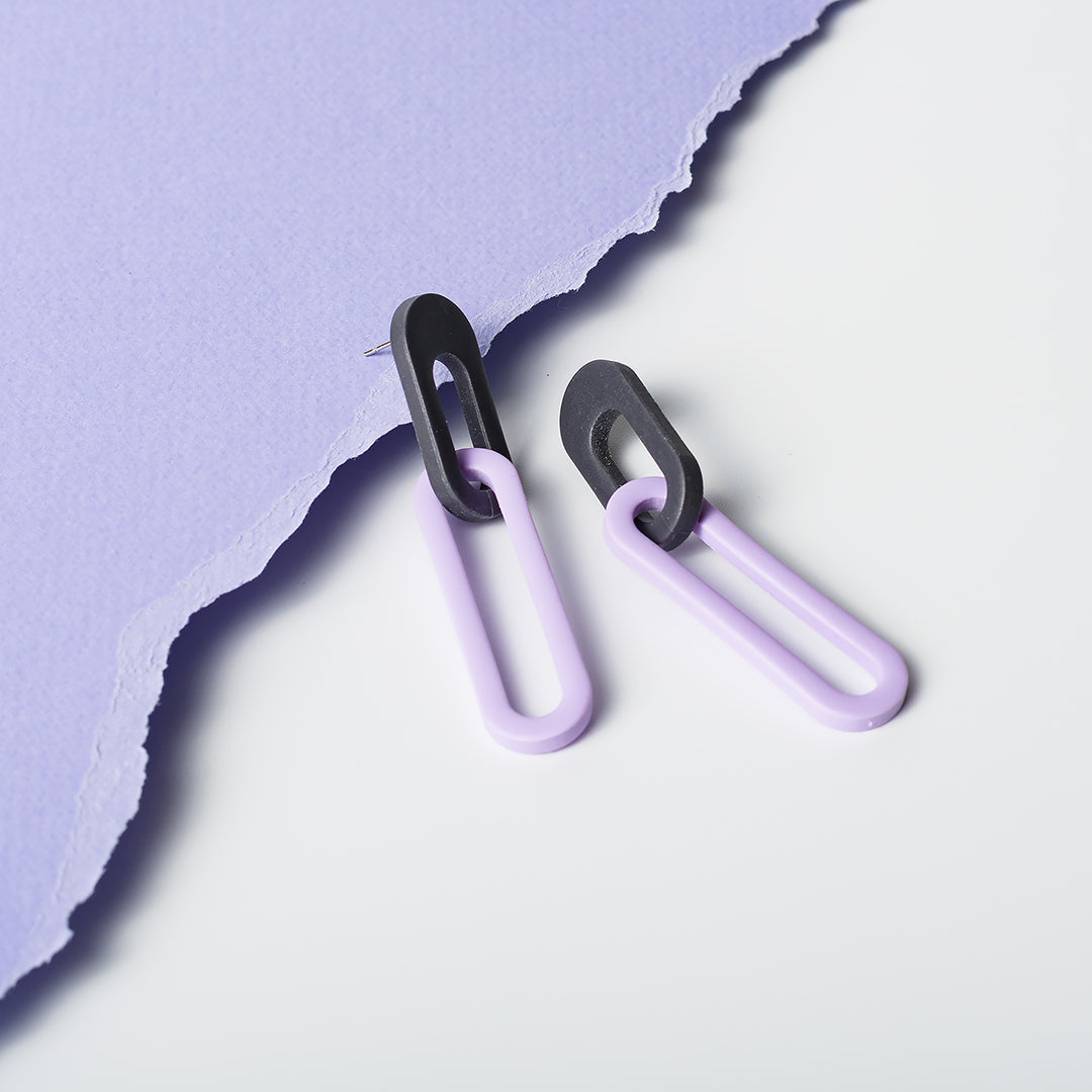 Two Links Chunky Chain Earrings - Asphalt Pale Lavender