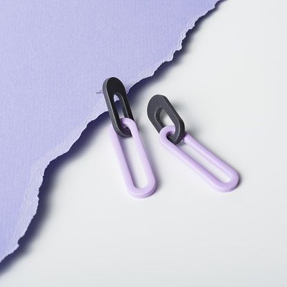 Two Links Chunky Chain Earrings - Asphalt Pale Lavender