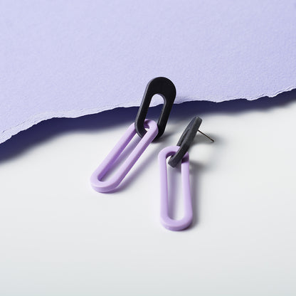 Two Links Chunky Chain Earrings - Asphalt Pale Lavender